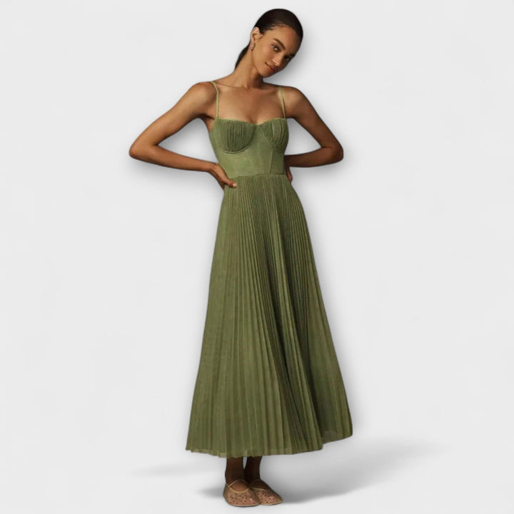 Marilyn - Midi Tylová Skládaná Sukně Šaty s Designem Bustier