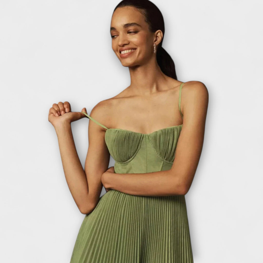 Marilyn - Midi Tylová Skládaná Sukně Šaty s Designem Bustier