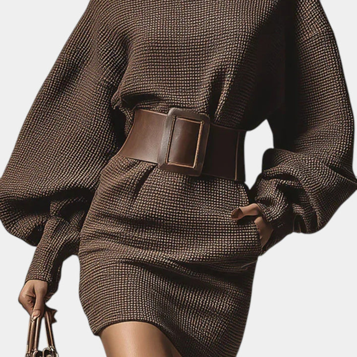 Ema – Elegantní pletené šaty s páskem