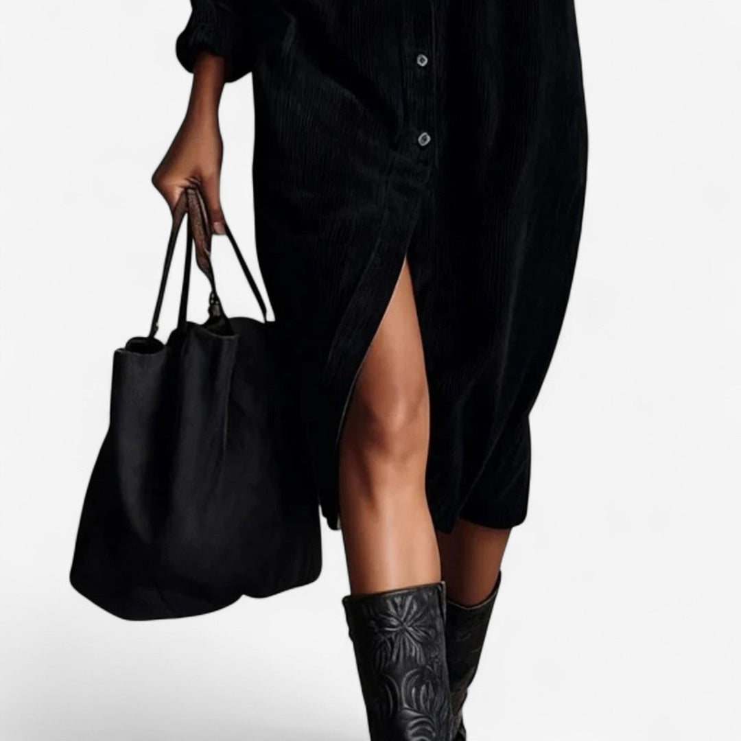 Anastacia™ Midi Ample z Velurového Žebrovaného Materiálu