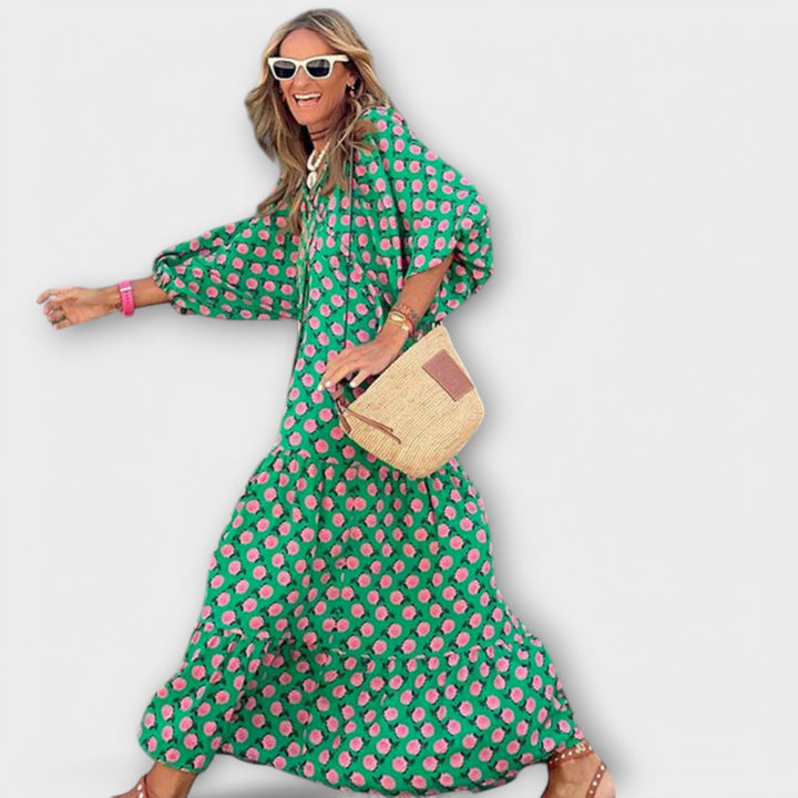 Elegantní geometrické maxi šaty